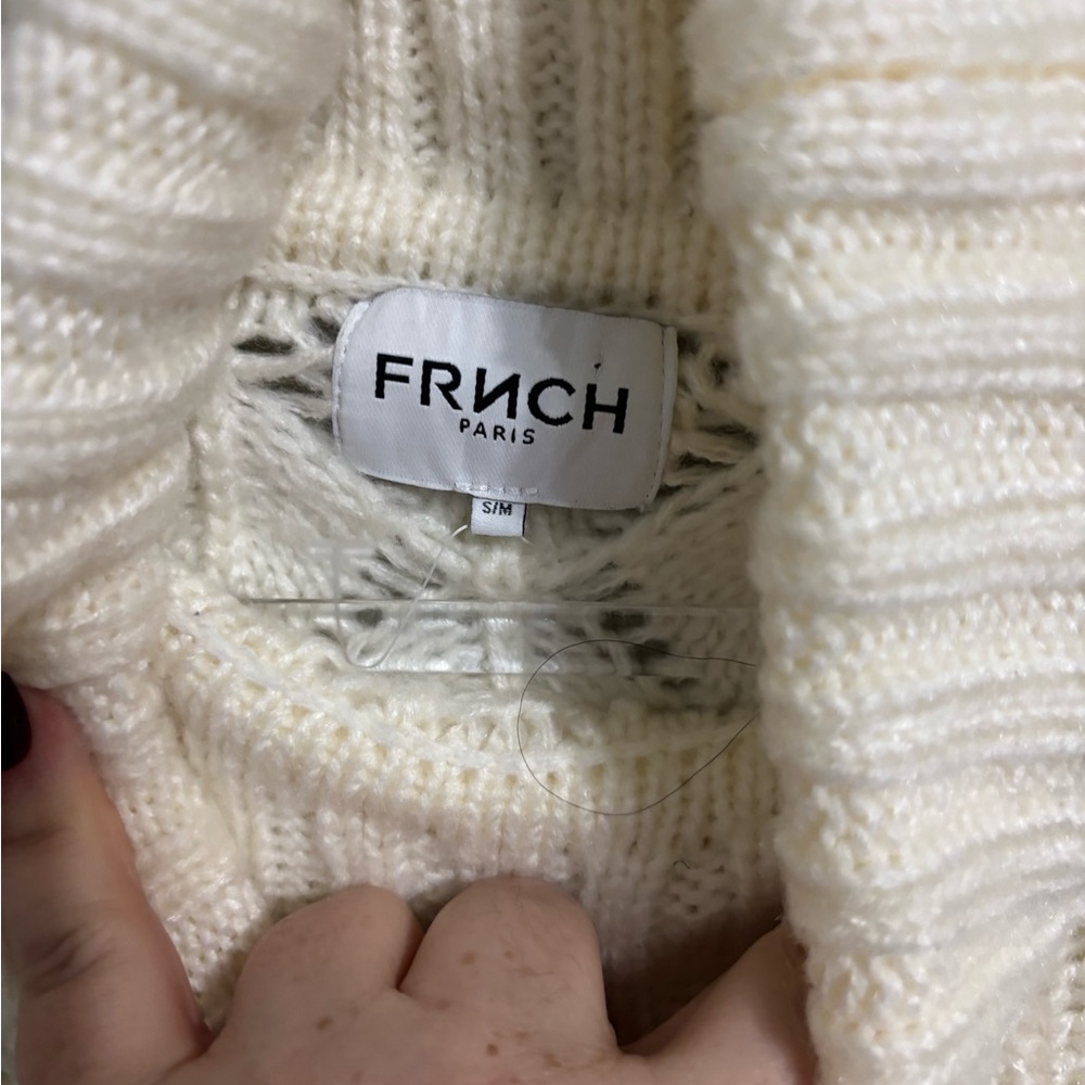 FRNCH Paris Sz SM Cream Bubble Stitch Open Knit Turtleneck Sweater Small - Picture 5 of 7
